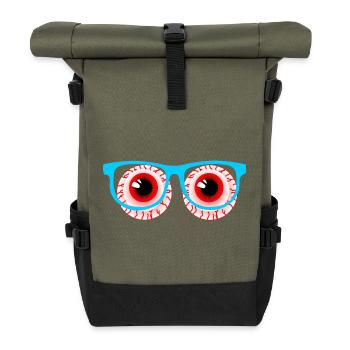 Zwei rote Augäpfel mit Brille Logo Optiker - Rolltop Rucksack - Olive/Schwarz - Vorne