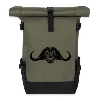 Buffalo / Cape Buffalo / Bull - Roll Top Backpack - olive/black - Front