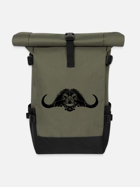 Büffel / Kaffernbüffel / Bull - Rolltop Rucksack - Olive/Schwarz