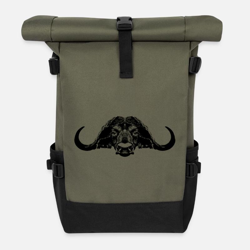 Büffel / Kaffernbüffel / Bull - Rolltop Rucksack - Olive/Schwarz