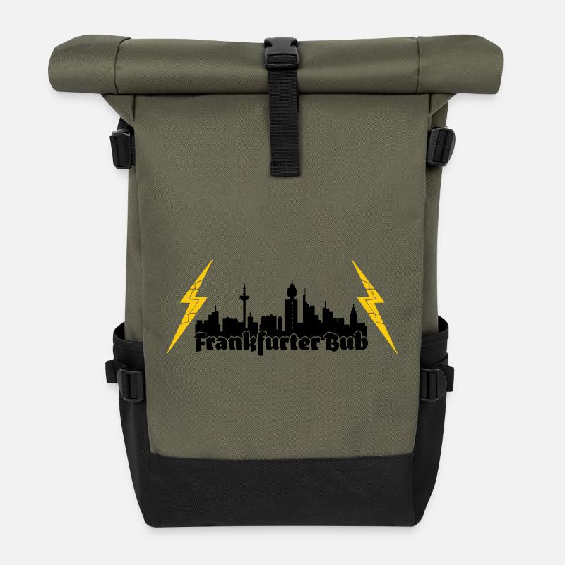 Frankfurter Bub ffm skyline - Rolltop Rucksack - Olive/Schwarz