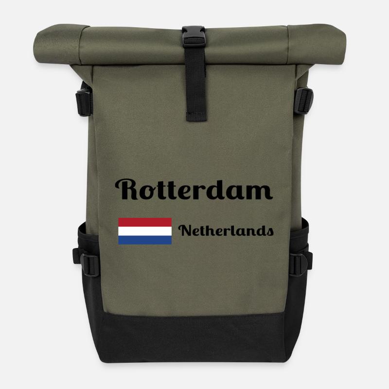 Rotterdam Niederlande - Stilvolle Drucke - Rolltop Rucksack - Olive/Schwarz