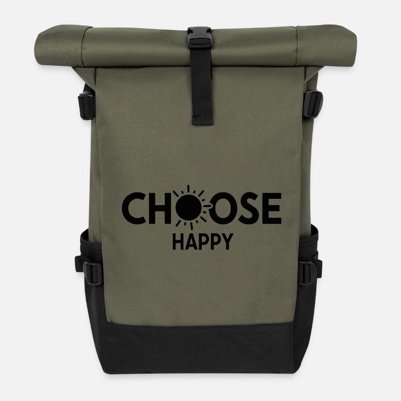 Bright Sunburst Choose Happy Design - Roll Top Backpack - olive/black
