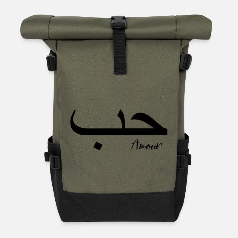 Love Arabic Calligraphy Islam Writing - Roll Top Backpack - olive/black