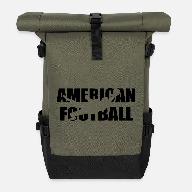 Classic American Football Design – Power & Tea - Roll Top Backpack - olive/black