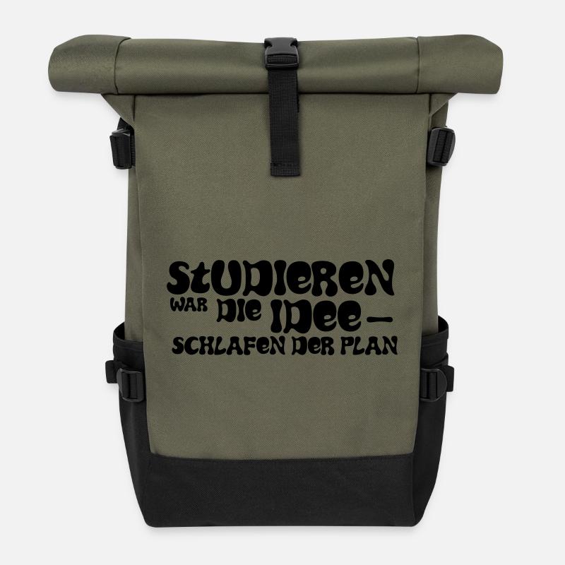 Studieren war die Idee – Schlafen der Plan - Rolltop Rucksack - Olive/Schwarz
