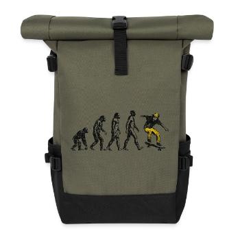 Evolution Skateboarder – Grunge Skate Design - Rolltop Rucksack - Olive/Schwarz - Vorne