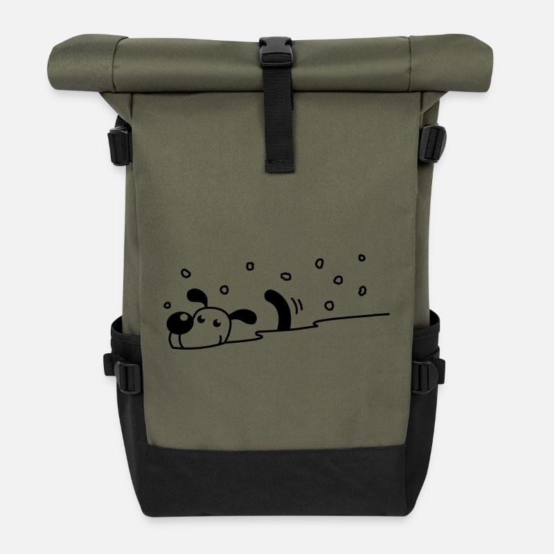 Cute dog in the snow - Roll Top Backpack - olive/black