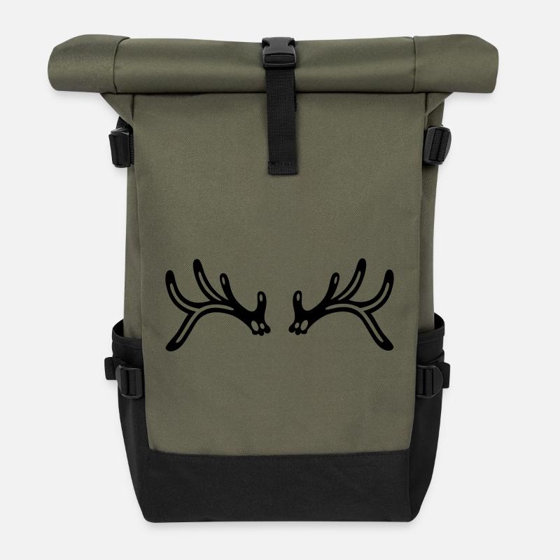Rentier Geweih Hirsch Silhouette Weihnachten - Rolltop Rucksack - Olive/Schwarz