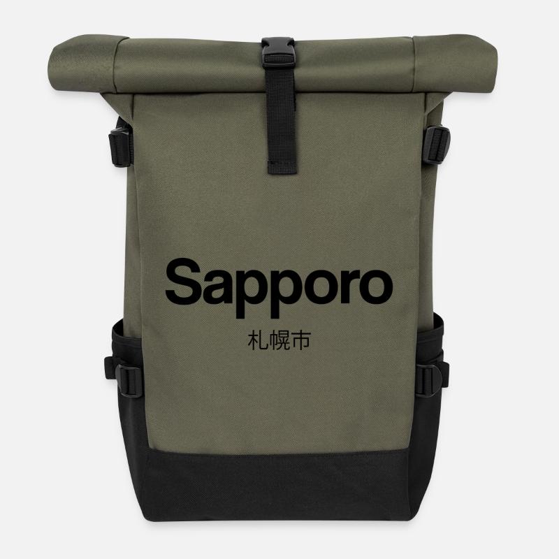 Sapporo Japan Minimal Typografie - Rolltop Rucksack - Olive/Schwarz