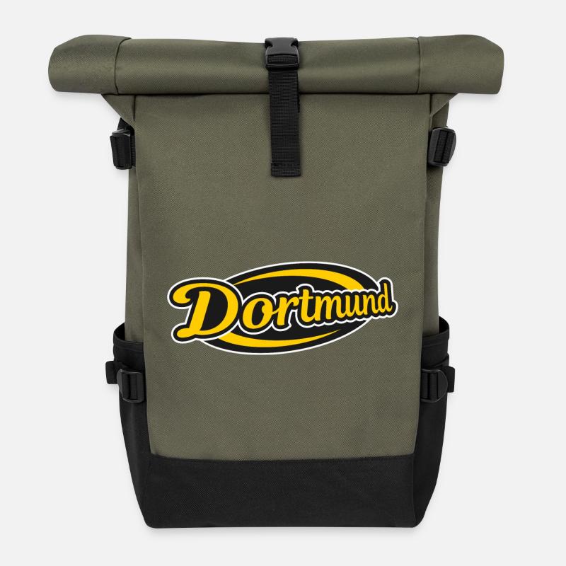 Dortmund Retro Logo Druck - Rolltop Rucksack - Olive/Schwarz
