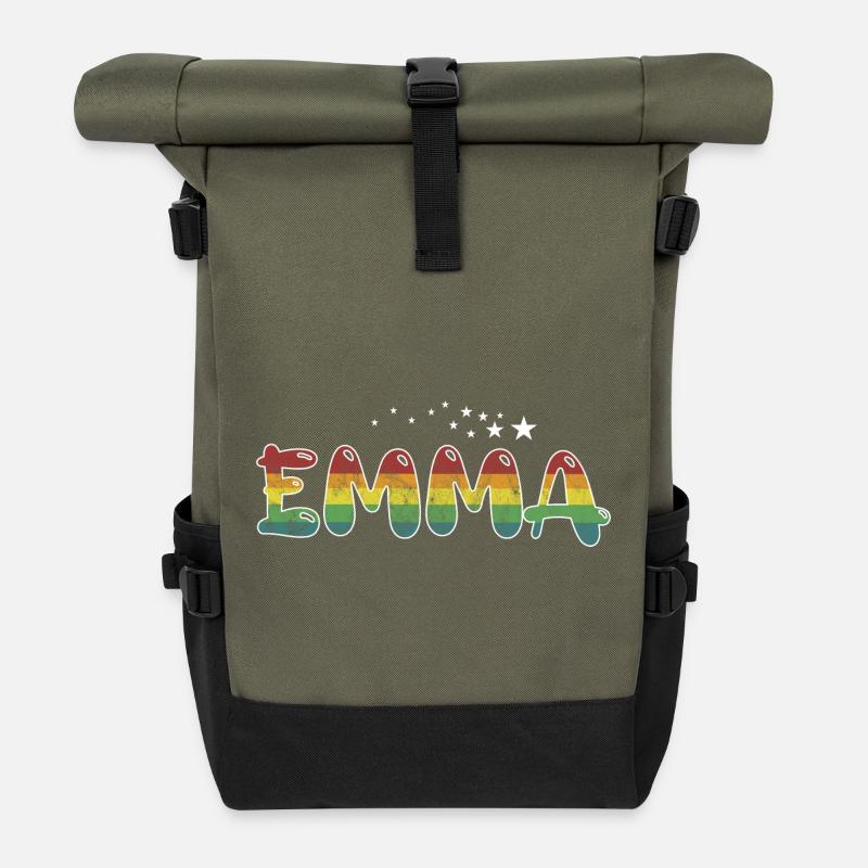 Vorname Emma Mädchenname Namensgeschenk - Rolltop Rucksack - Olive/Schwarz