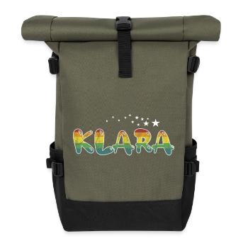 Prénom Klara nom de jeune fille Nom cadeau coloré - Sac à dos roll top - olive/noir - Devant