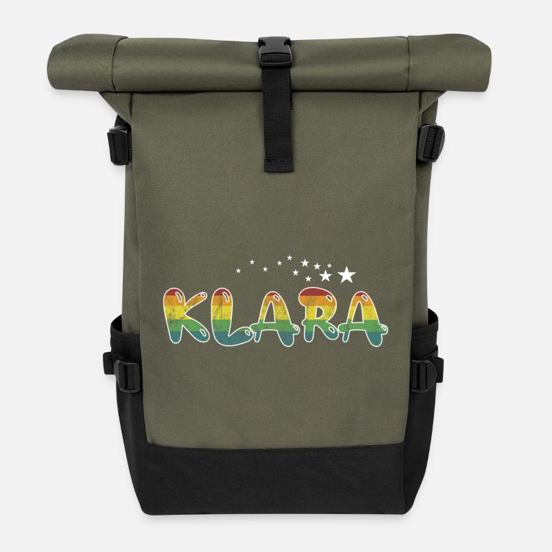 Vorname Klara Mädchenname Namensgeschenk bunt - Rolltop Rucksack - Olive/Schwarz