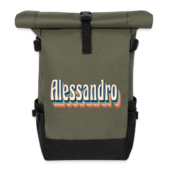 Alessandro Retro Vintage T-Shirt Geschenk T-Shirt - Rolltop Rucksack - Olive/Schwarz - Vorne