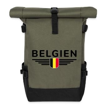 Ich liebe Belgien Design T-Shirt Outfit - Rolltop Rucksack - Olive/Schwarz - Vorne