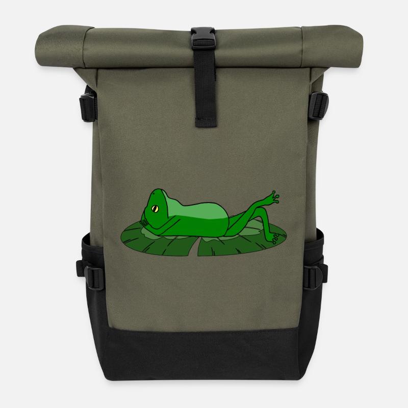 Frosch Kröte Chillkröte - Rolltop Rucksack - Olive/Schwarz