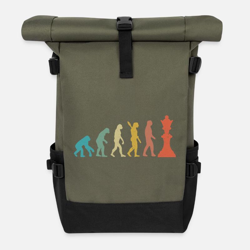 Évolution de l’Homme vers le Roi Échecs Humour - Sac à dos roll top - olive/noir