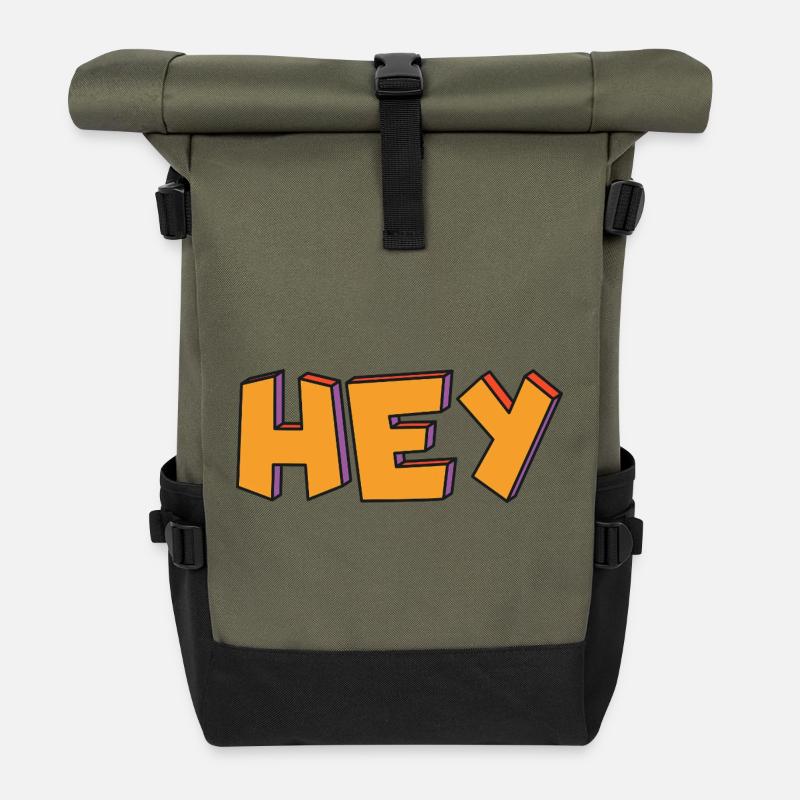 Hallo 3D Retro in Orange - Rolltop Rucksack - Olive/Schwarz