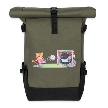Cute Cats Playing Football Striker Goalkeeper Kids - Roll Top Backpack - olive/black - Front