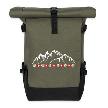 Schweiz, Urlaub, Alpen, Gletscher mit Edelweiss - Rolltop Rucksack - Olive/Schwarz - Vorne