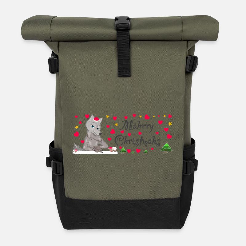 Kultiger Wolf Weihnachten, MÄHrry Christmähs Herz - Rolltop Rucksack - Olive/Schwarz