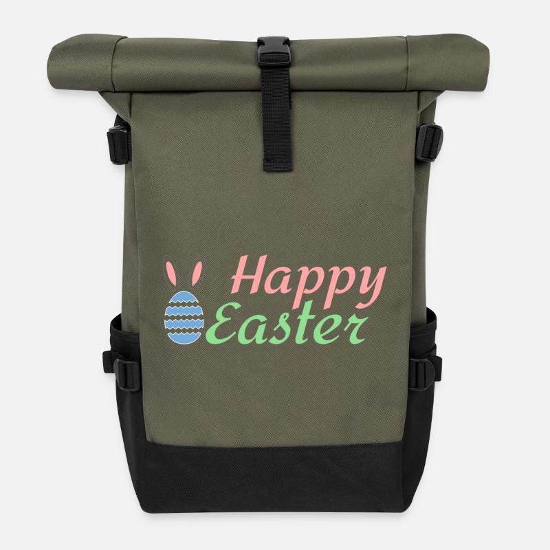Happy Easter - Roll Top Backpack - olive/black