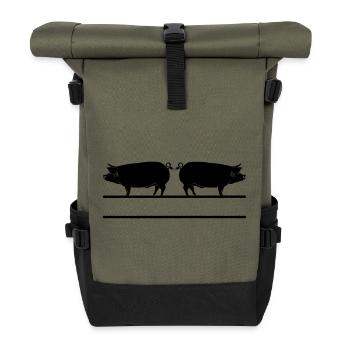 Textleiste transparentes Schweinelogo - Rolltop Rucksack - Olive/Schwarz - Vorne