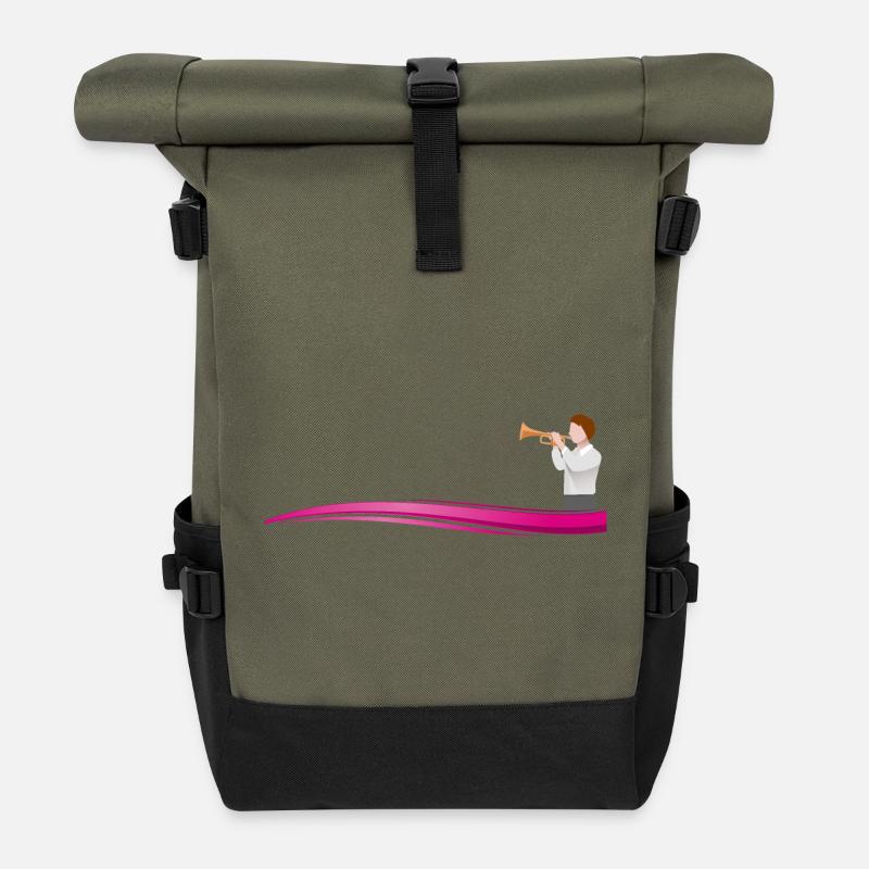 Musiker TROMPETER auf Welle - Textvorlage - Rolltop Rucksack - Olive/Schwarz
