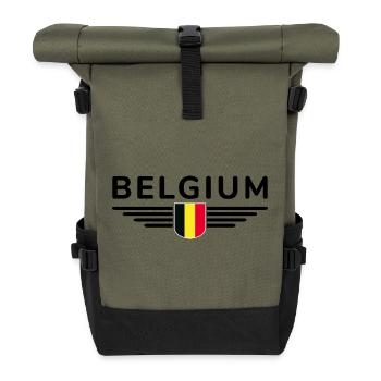 Ich liebe Belgien Design T-Shirt Outfit - Rolltop Rucksack - Olive/Schwarz - Vorne