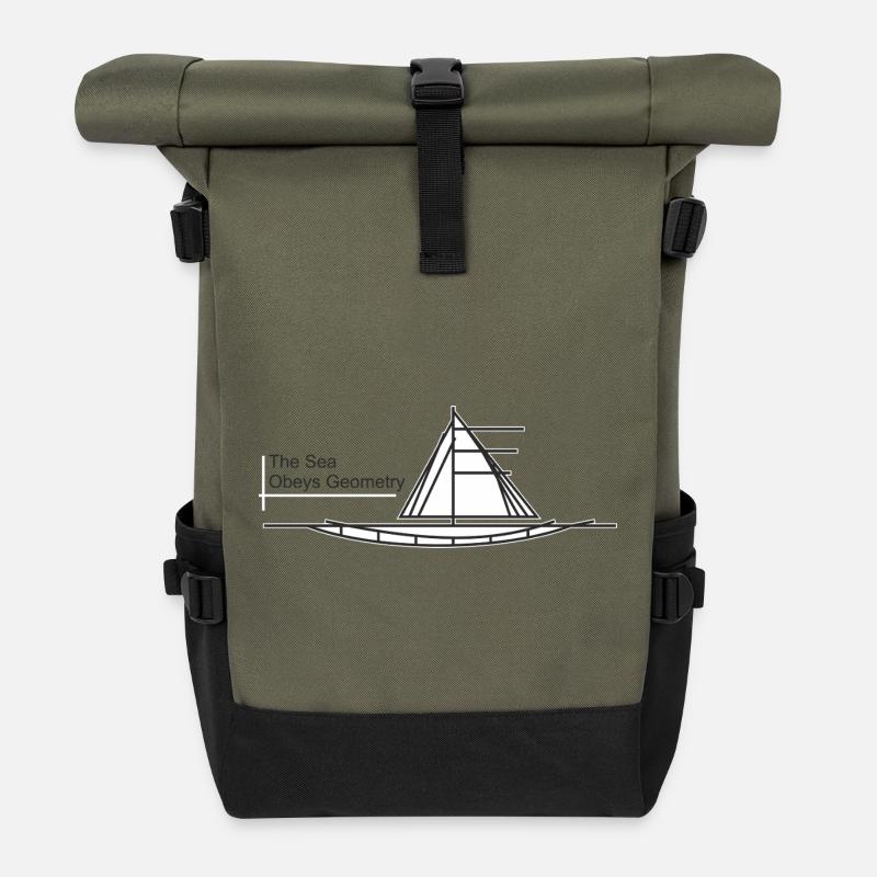 Sea Geometry Sailboat - Roll Top Backpack - olive/black