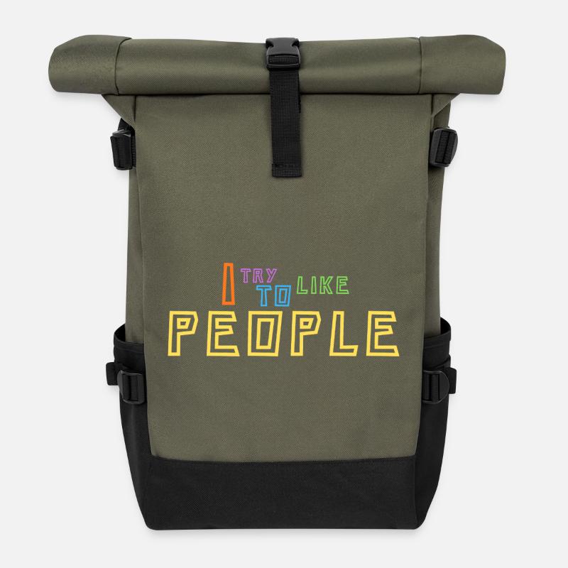 J’essaie d’aimer les gens - Sac à dos roll top - olive/noir