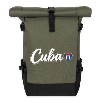 Cuba Script with Flag Heart Fan Patriotic - Roll Top Backpack - olive/black - Front