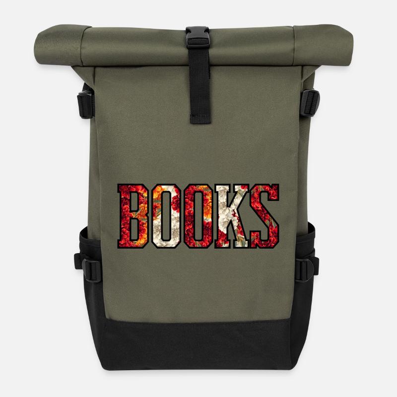 Flower Letter Design - Roll Top Backpack - olive/black