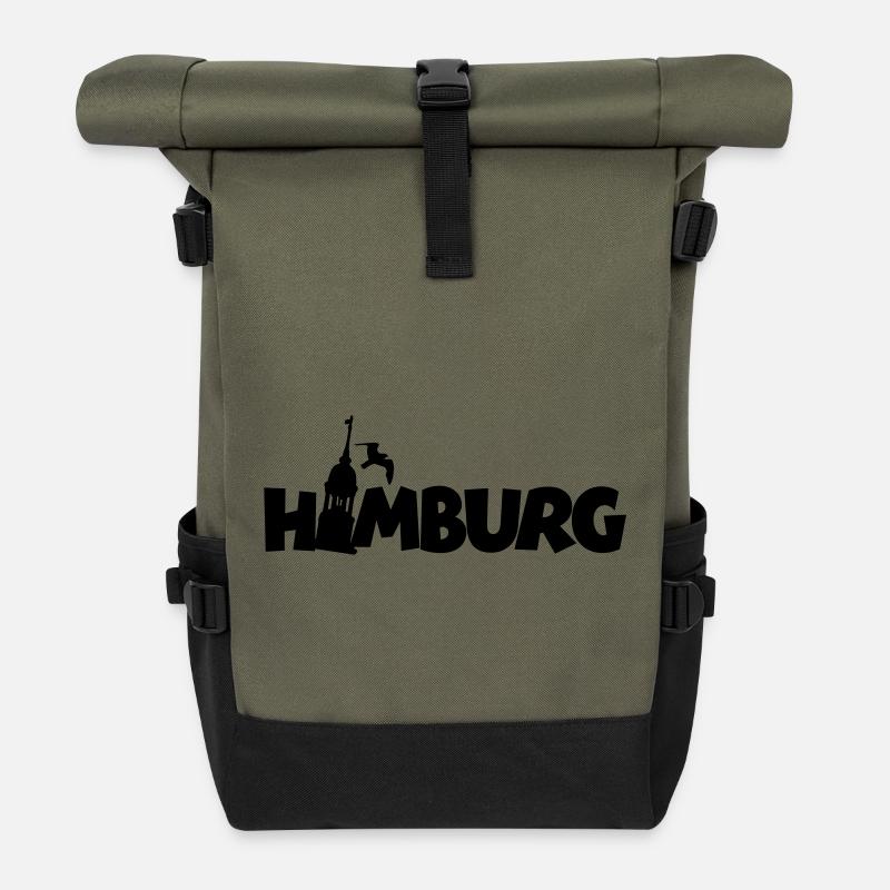 Hamburg am Hamburger Hafen - Rolltop Rucksack - Olive/Schwarz