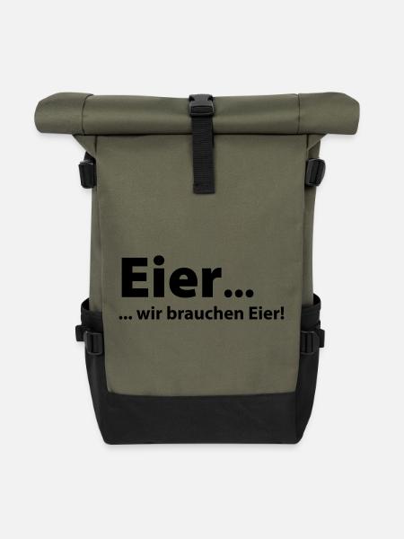 Eier, wir brauchen Eier - Rolltop Rucksack - Olive/Schwarz