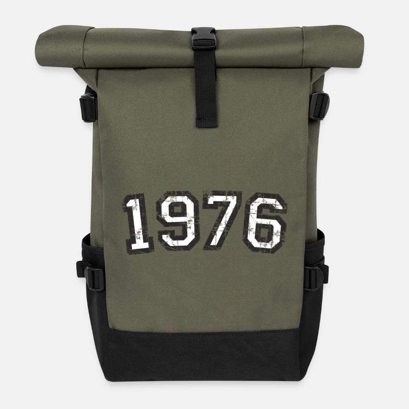 Year 1976 Birthday Design Vintage White (EU) - Roll Top Backpack - olive/black