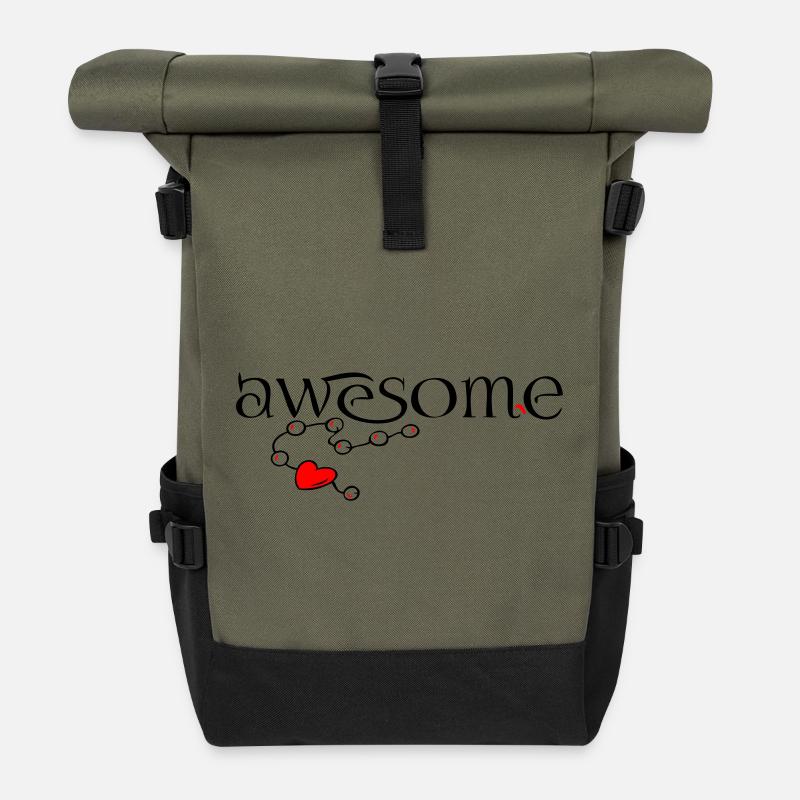 awesome, Herz - Rolltop Rucksack - Olive/Schwarz