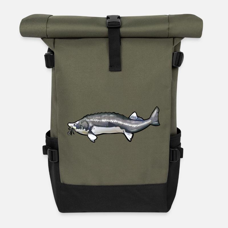 Schwanzmuster von gewühltem Kelfisch - Rolltop Rucksack - Olive/Schwarz
