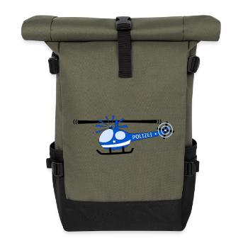 Hubschrauber Polizei Kinder - Rolltop Rucksack - Olive/Schwarz - Vorne