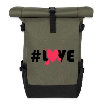 Rote Herzen auf schwarzem Hintergrund - Rolltop Rucksack - Olive/Schwarz - Vorne