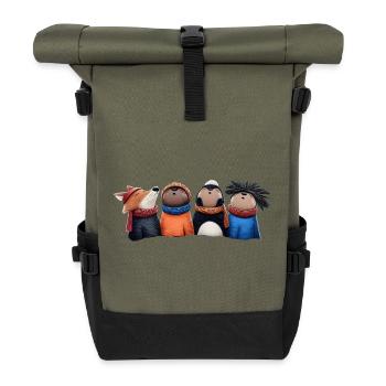 Night Watch Wooligans – Funny Woodland Animals - Roll Top Backpack - olive/black - Front