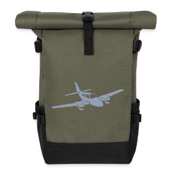 Minimalistisches Propellerflugzeug Silhouette - Rolltop Rucksack - Olive/Schwarz - Vorne