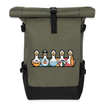 Row of Summer Geese - Roll Top Backpack - olive/black - Front