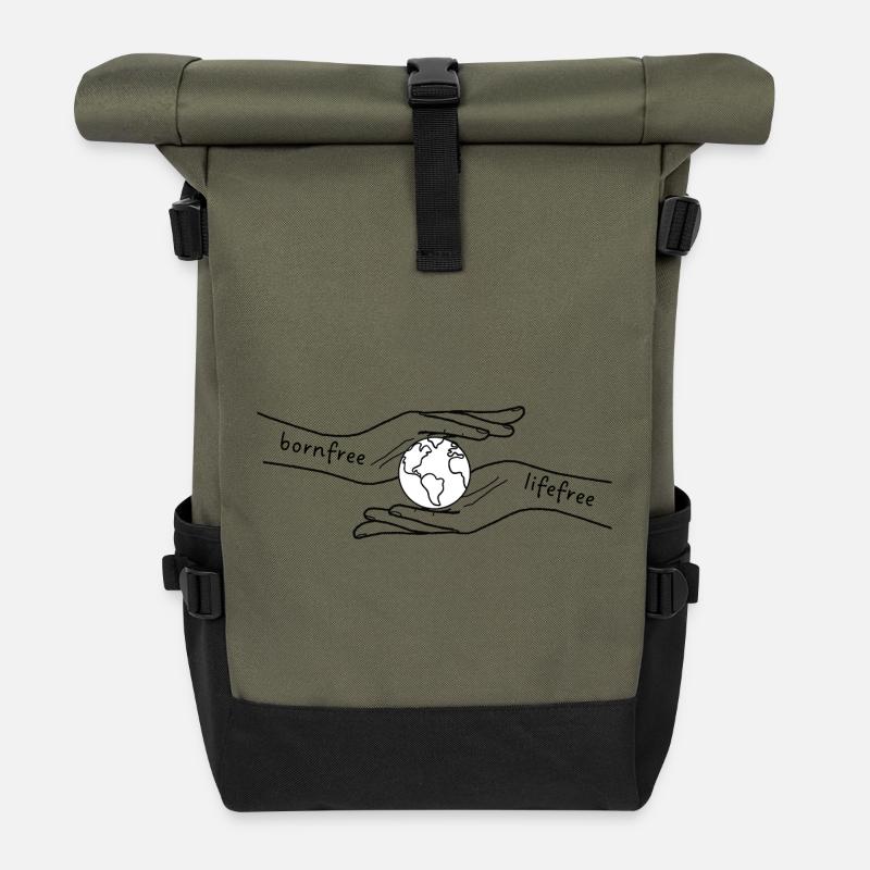 Erde in Händen: Schutz und Pflege - Rolltop Rucksack - Olive/Schwarz