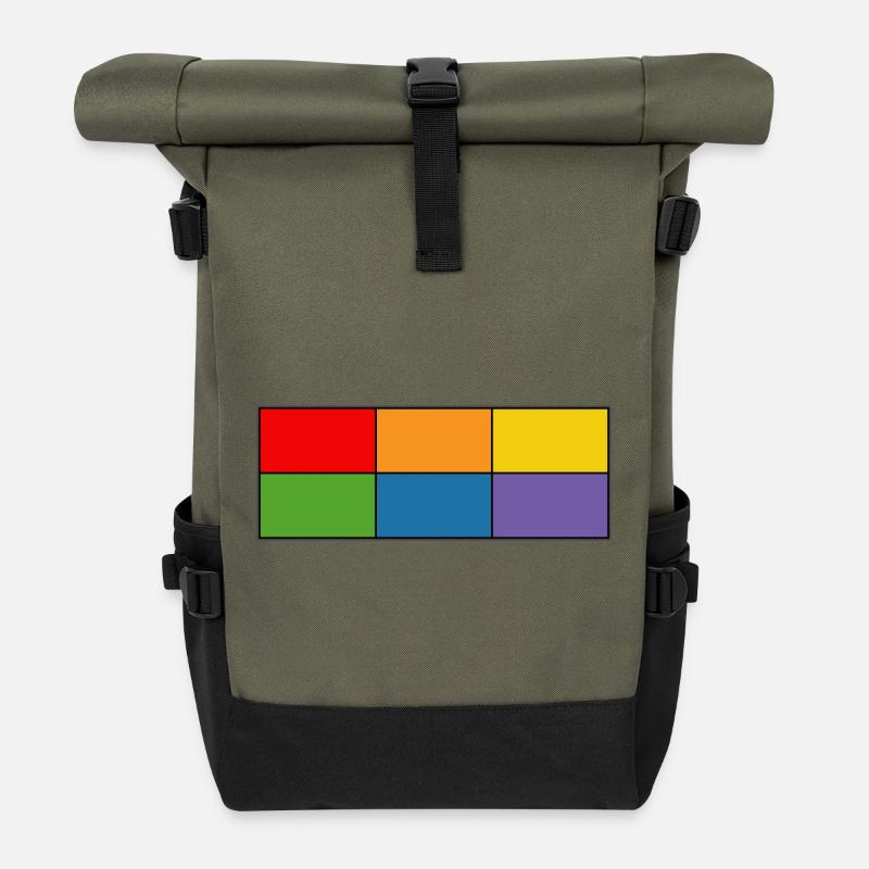 LGBT_Regenbogen_Farbblock grid - Roll Top Backpack - olive/black