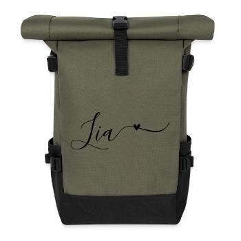 Lia Prénom Décoratif - Sac à dos roll top - olive/noir - Devant