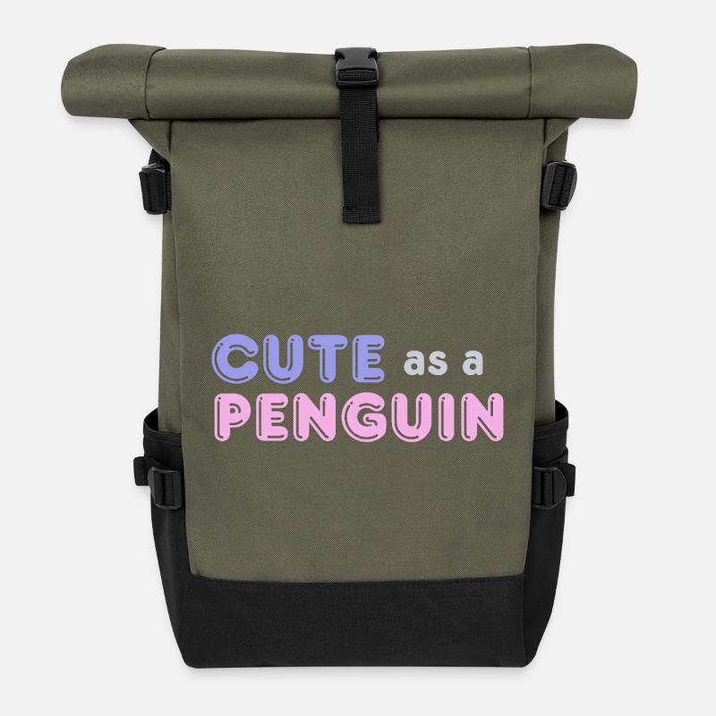 Cute as a Penguin - Roll Top Backpack - olive/black