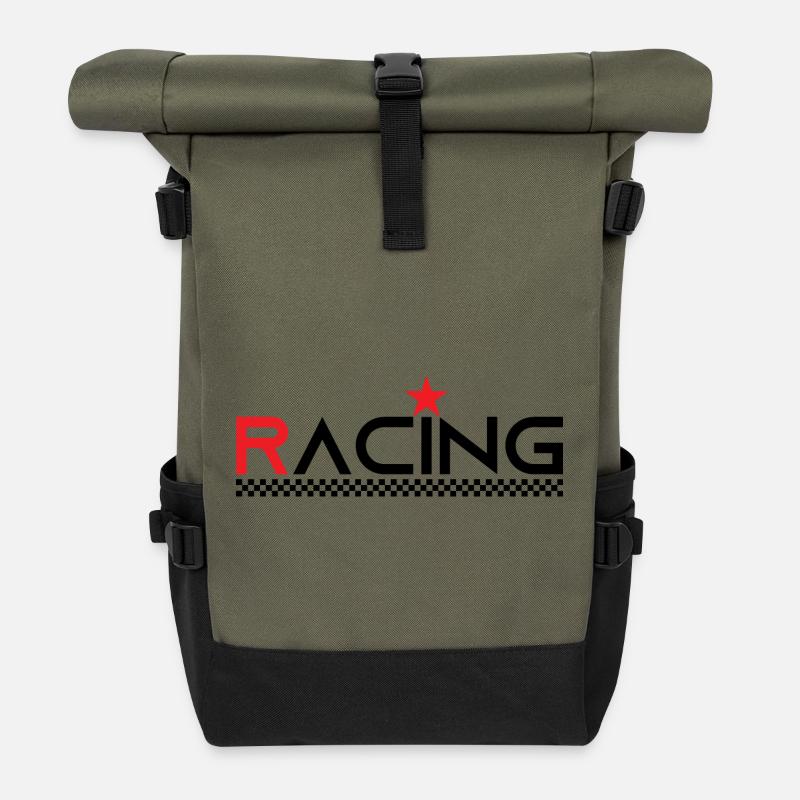 Racing Star - Rennfahrer - Auto Auto Motorrad - Rolltop Rucksack - Olive/Schwarz