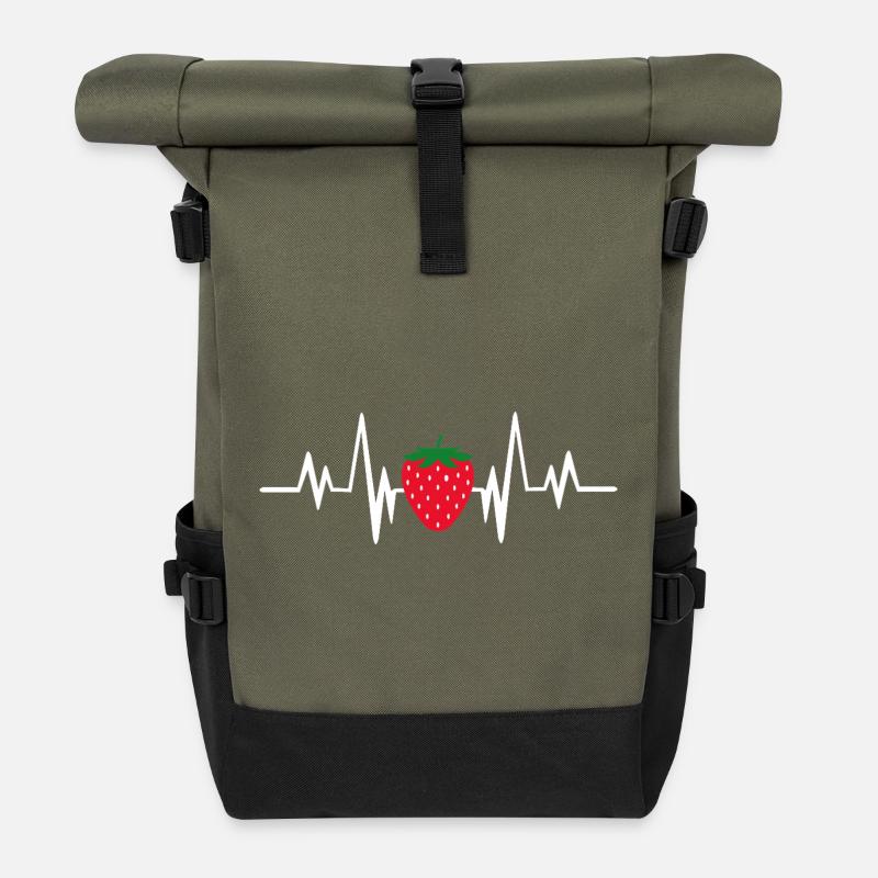 Erdbeeren herzschlag - Rolltop Rucksack - Olive/Schwarz